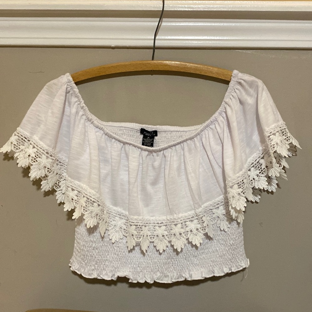 rue 21 off the shoulder white crop top.